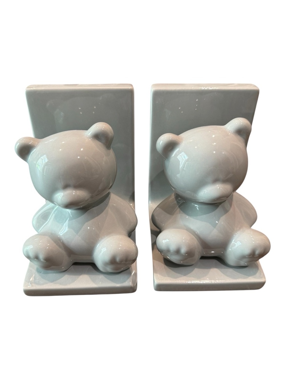 Gray Ceramic Teddy Bear Bookends - Pair